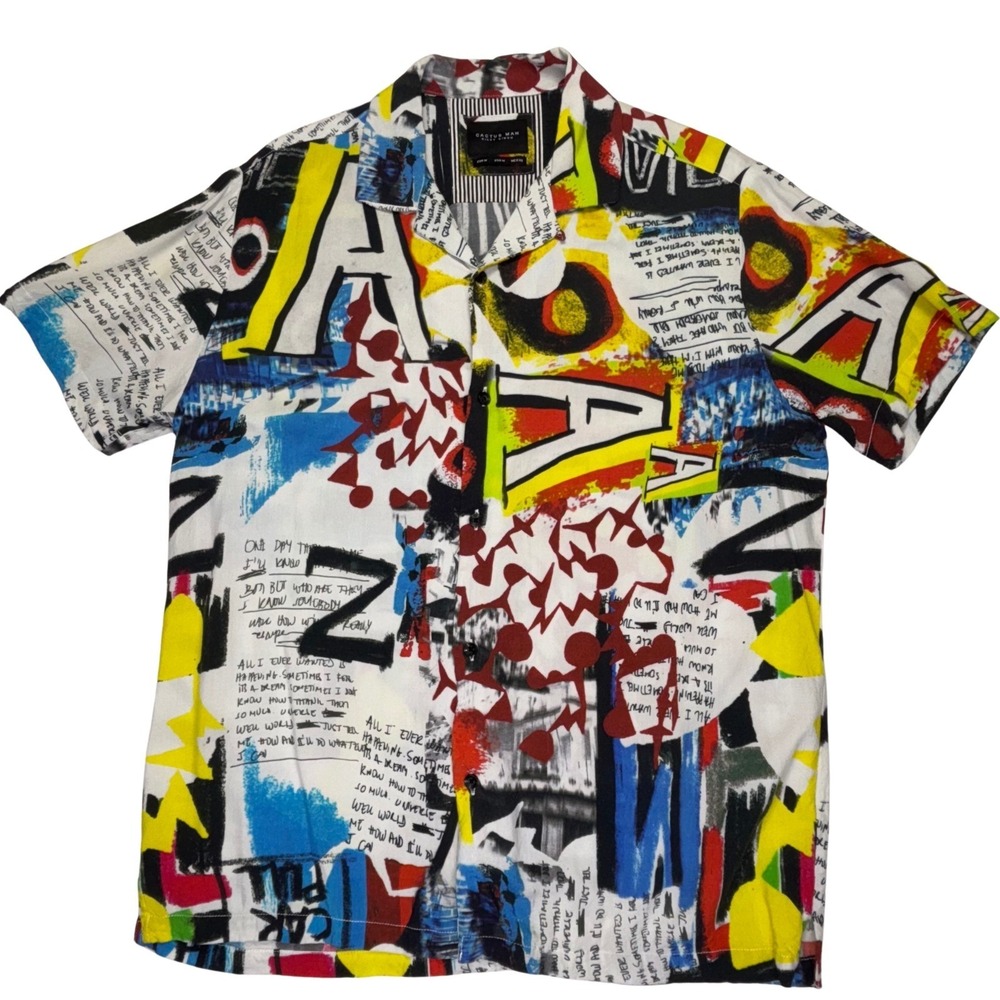 Cactus‎ Man Ricky Singh Abstract Graphic Shirt Mens Medium Street Art Button Up